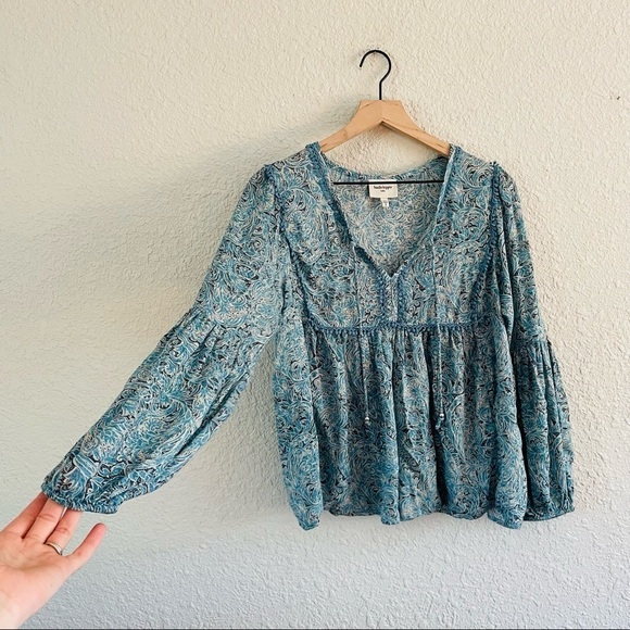 Haute Hippie Tribe Blue Tassel  Long Sleeve Peasant Blouse - Picture 1 of 14